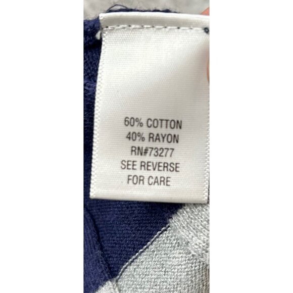 Striped Navy & Gray Open Front Cardigan Sweater Pleated Front & Back LARGE - Picture 7 of 12